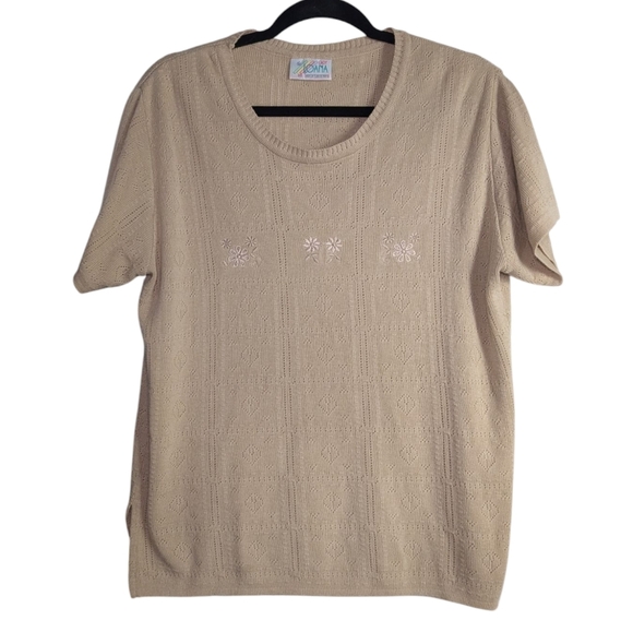 Vintage Beige Short Sleeve Knit Top - Picture 1 of 3